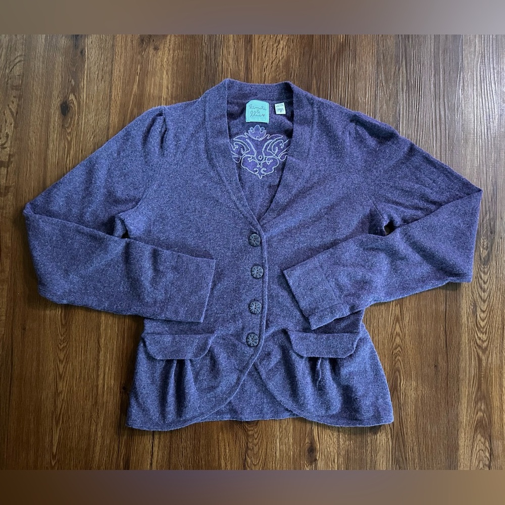 Kimchi & Blue Purple Wool & Rabbit Hair Blend Embroidered Cardigan